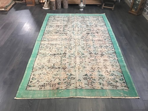 5.2x7.8 Large Vintage Green Turkish Oushak Rug , Green Area Handmade Rug