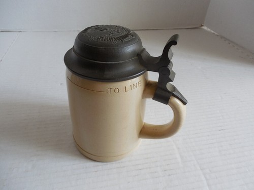 Antique Ye Olde Gambrinus London Brewery Stein w/ Embossed Pewter Lid 5,5" x 5" - Picture 6 of 16