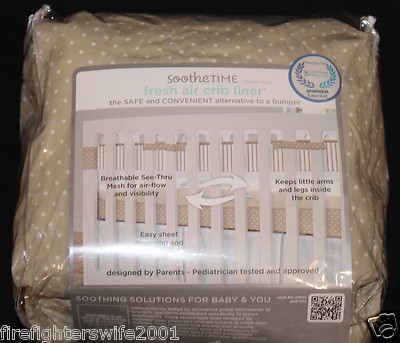 Just Born SootheTime Fresh Air Crib Liner Beige White Dots new 