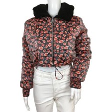 BLANKNYC Women  s Jacket Floral Cropped Bomber Neck Faux Fur Size S