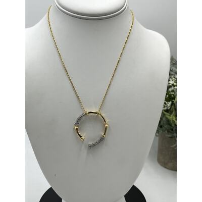 ALEXIS BITTAR Gold/Silver Crystal Encrusted Horseshoe Bamboo Pendant  Necklace