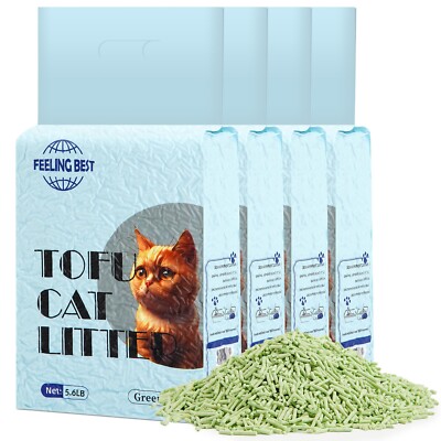 FEELING BEST Tofu Cat Litter Green Te 22.4LB(5.6lb×4bag) Clumping, 100% Natural