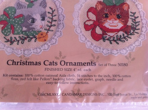 Christmas Cats Ornaments 4in Cross Stitch Kit New Sealed 3 Holiday Kitties New - Picture 3 of 4