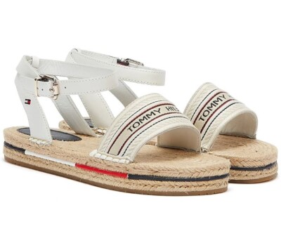 TOMMY HILFIGER Damen Sandale Sandalette Schuhe weiss Artisanal Flatform Leder 38