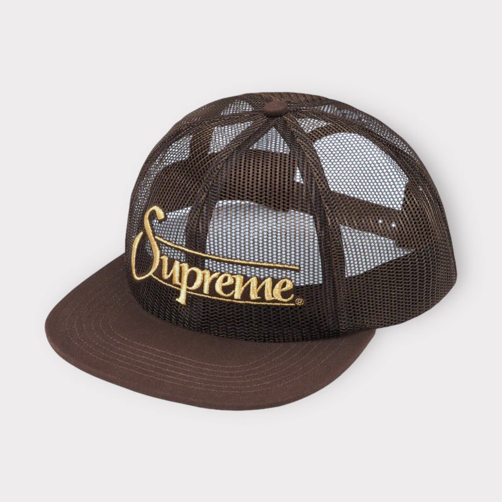CHAPEAU À 6 PANNEAUX EN MAILLE SUPRÊME / OS MARRON / SS23 SEMAINE 11 (TOUT NEUF) (100 % AUTHENTIQUE)