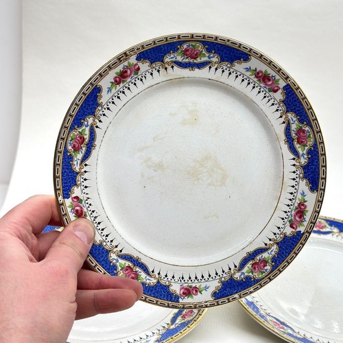 ANTICO SET 6 PIATTI STILE INGLESE IMARI CERAMICA DORATA BLU FLOREALE STOVIGLIE - Foto 3 di 9