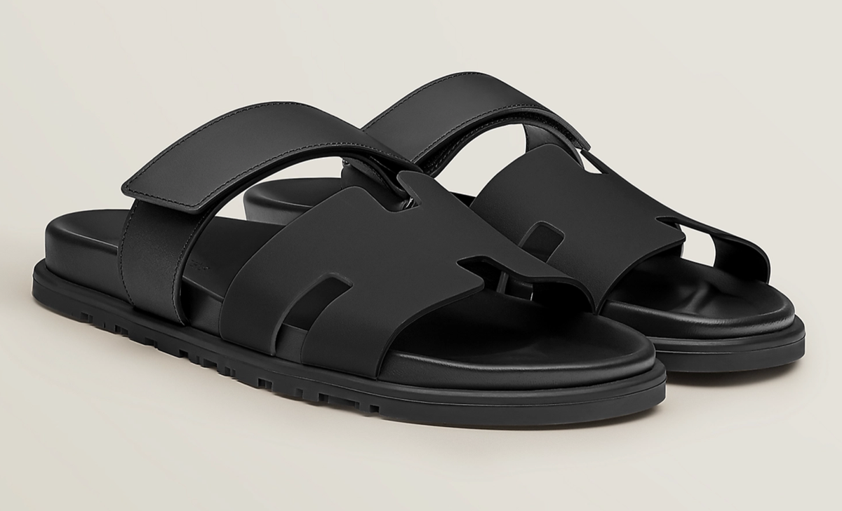 Hermes Chypre Sandal Mens Black Blue H Logo Strap Slide Slip On Flop Flat 44 11 Hermes Chypre Sandal Noir/Bleu Celeste main image 4