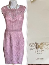 Lipsy VIP Nude Bodycon Dress 12 Lace Evening Occasion Wedding Party Dusky Pink