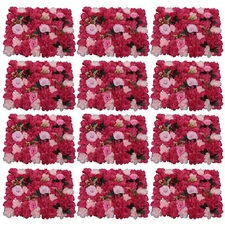 12Pcs Artificial Flower Wall Panels Red And Pink Rose Wall Panels Backdrop Decor