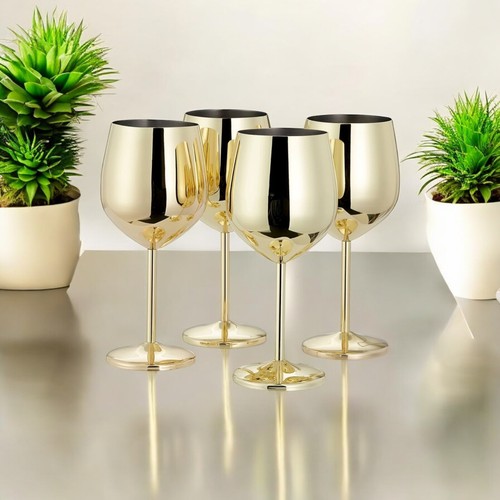 Set Of 4 Large Stainless Steel Wine Glass Metal Drink Cups Wedding Birthday - Picture 2 of 5