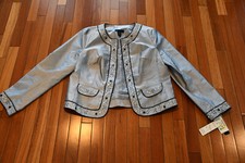 Nwt Silk Land Jacket Women Sz 14 Grey Embroidered Jeweled Lined New