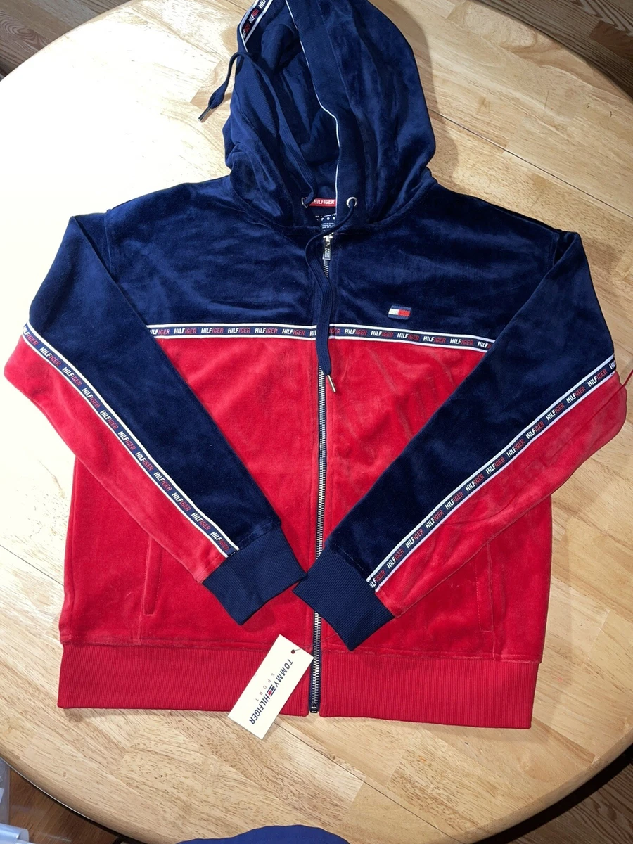 Fedt stress ensom XS Tommy Hilfiger Sport Velour Colorblocked Graphic Hoodie BNWTS $69 | eBay