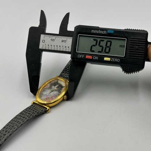 Vintage Avon Cat Watch Women Gold Tone Oval Dial Gray Leather Band New Battery - Picture 11 of 13