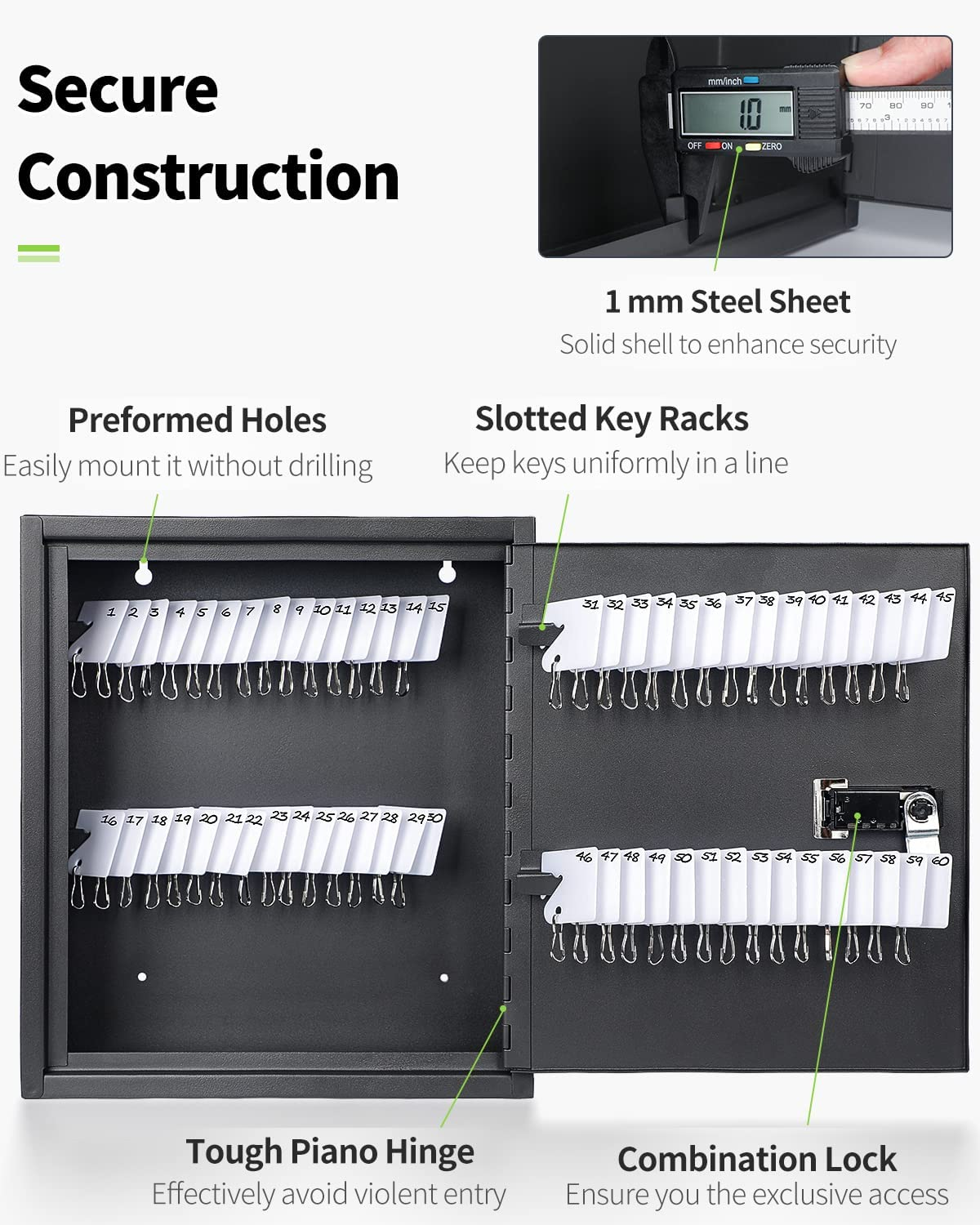 60Key Slotted Key w/ Combination Lock Wall Mounted Steel Key