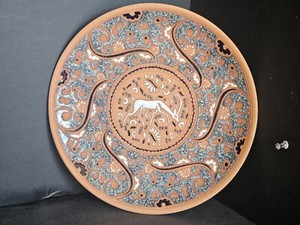 Vintage Bonis Pottery Terracotta Decorative Enamel Plate Rhodes Greece 10"