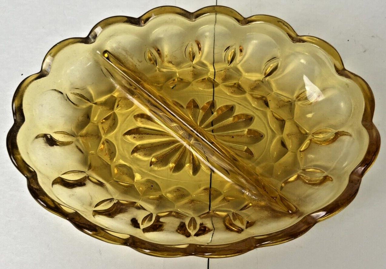 Vintage Amber Brown Candy Dish with Divider for Home Decor