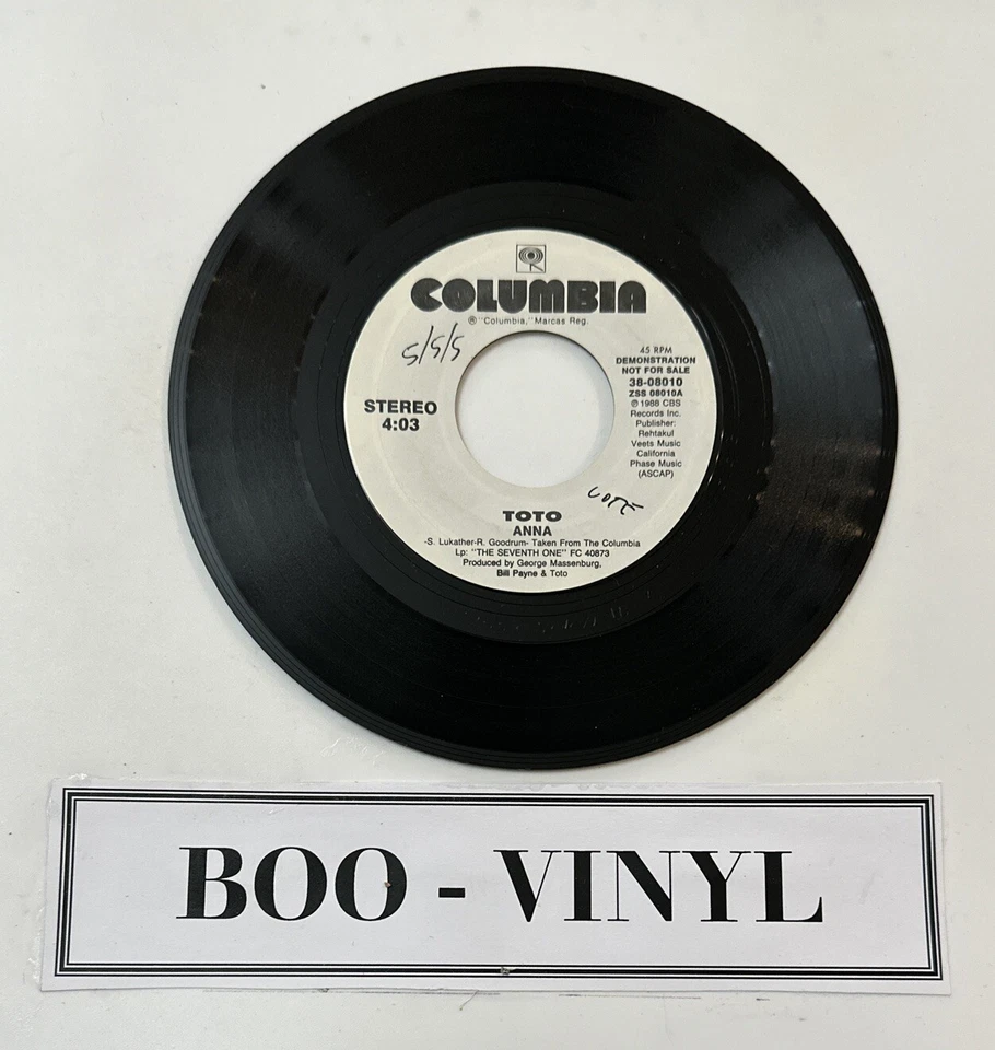 Toto - Anna 7” Promo Vinyl Record Columbia 38-08010 EX  - Image 4 of 4