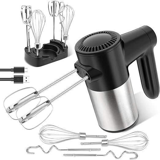 Cordless Hand Mixer, Digital Display 7 Speed Rechargeable Electric Mixer Handhel