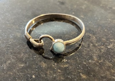 Sterling Silver 925 D*K Cuff Bracelet Blue Stone Horse Shoe Closure ￼