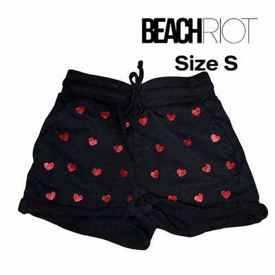 Beach Riot Sparkle Heart Black Cotton Shorts Size S EUC Red Glitter Hearts