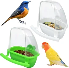 2Pcs Birds Water Dispenser, Parrot Feeder Hanging Bird Food Green and White 