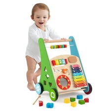 Wooden Baby Walker Toddler Push and Pull Walker Learning Activity Center Toy