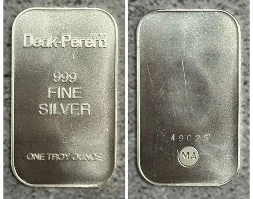 Vintage DEAK PERERA Commercial Bar 1 Troy oz.999 Fine Silver S/N-49025