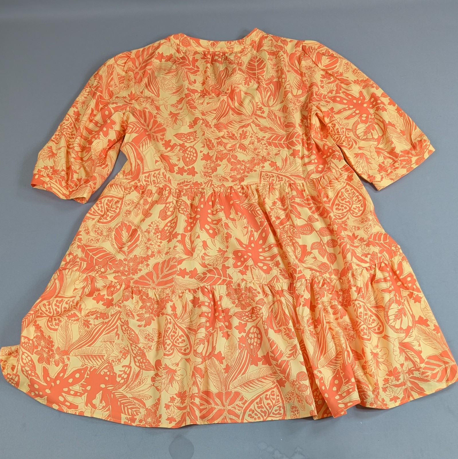 St Germain Womens 16 Orange Yellow Floral Tiered Smock Mini Dress Boho Summer image 2