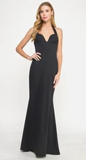 Seni & Cade Juniors' Plunging Black Halter Gown - Black - S