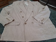 NWT H M Linen Blend Double Breasted Blazer Neutral Preppy Career Wedding Formal