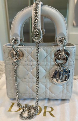 Auth Dior MINI LADY DIOR Bag in LIGHT GREY Leather w/ Silver HW NEW & Unworn