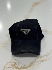 PRADA Black Solid Baseball Cap Adjustable Unisex Adults Designer Hat One Size