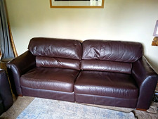 Brown Leather 3-Seater Sofa Pad Arms Solid Pattern 220x95x85cm