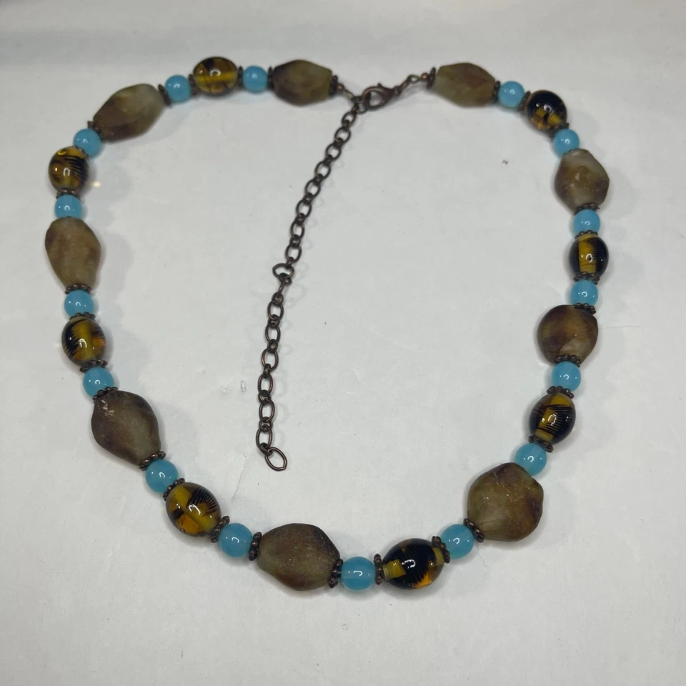 collar cuentas marrón y turquesa color cristal y cristal look cuentas tribal Foto 3 de 4