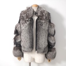 Veste en fourrure de renard argent véritable x cuir femme vintage Renard...