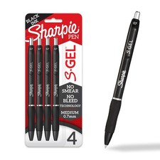 S-Gel Pens, Medium Point 0.7mm , Black Ink, 4 Count - Ideal for Writing, Jou...