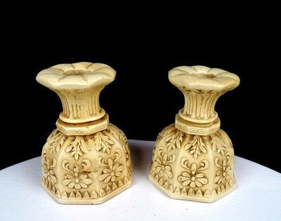 Wolin Connecticut Chalkware Acanthus Leaves And Floral 2 Pc 4 1/8'' Candlesticks
