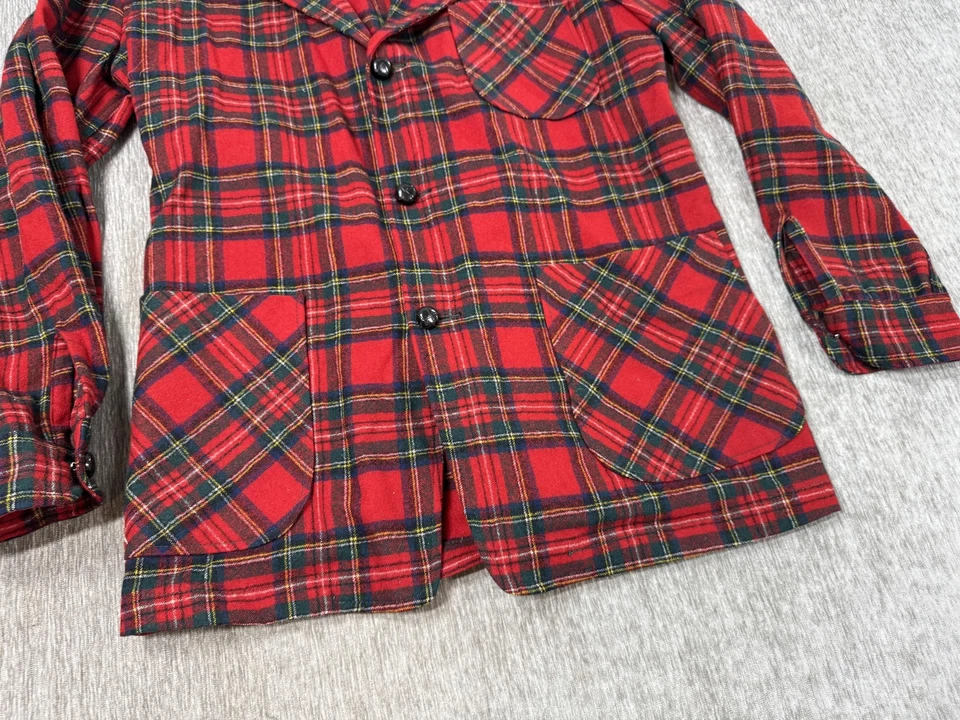 VINTAGE Pendleton Jacket Adult Medium Red Tartan Plaid Wool Flannel Hunting 60s - Image 3 of 4