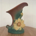 Vintage Roseville Peony Cornucopia Vase 170-6 Sienna Brown/Green Art Pottery USA