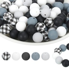 100 Pcs Beads Bulk, 5 Color 15mm Focal Loose Beads White/Grey/Black/Plaid 