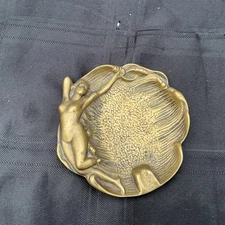 Beautiful Nude Lady Art Deco Ashtray  dish solid Brass.