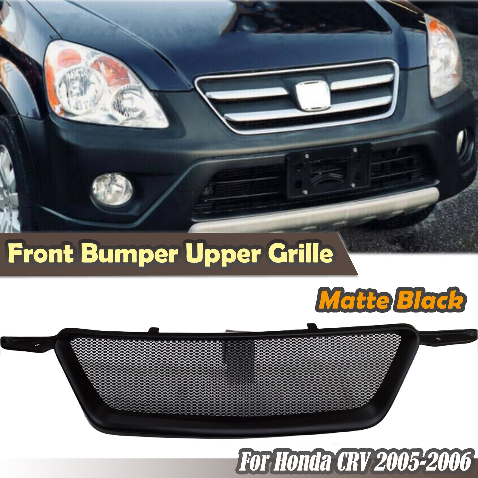 Matte Black Front Bumper Upper Grill Mesh Grille Cover For Honda CRV 2005-2006