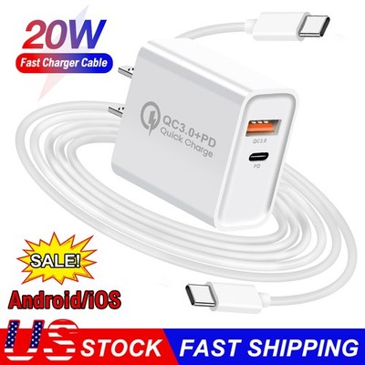 Fast USB+Type C Wall Plug Charger Power Adapter/ 3FT Cable Data SYNC Cord For LG