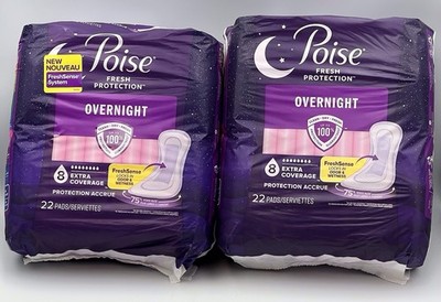Poise Overnight  Pads ~ 8 Drop Extra Coverage, 44 Count (2 Packs of 22)