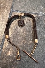 Antique Victorian Mourning Woven Hair Pocket Watch Chain Fob W/ Carnelian Stone?