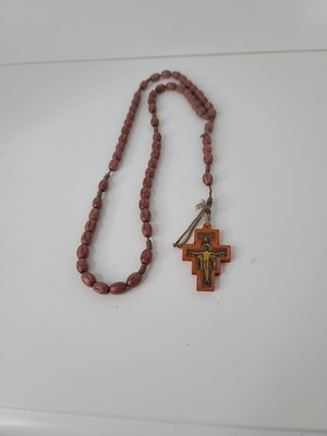 Vintage Carved Wood Rosary with Crucifix Pendant