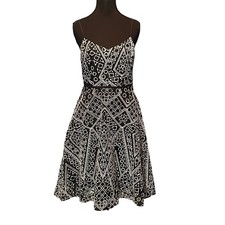 Banana Republic Womens Black White Geometric Eyelet Fit & Flare Dress Size 2 Mod