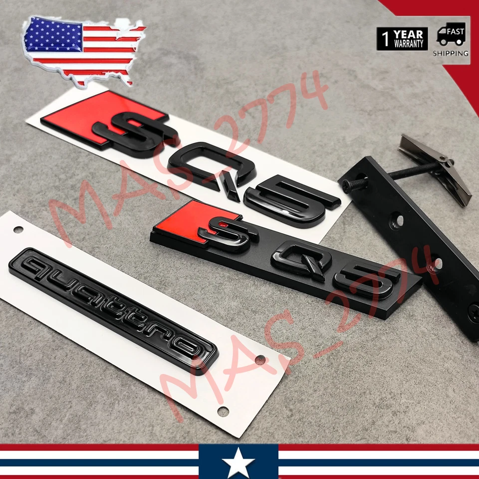 3 piezas negro rojo SQ5 rejilla delantera emblema maletero trasero puerta trasera maletero tapa maletero insignia Foto 4 de 4