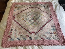 Antique Handmade Baby Girl Pink Theme Quilt W Scalloped edge 50  x 42  
