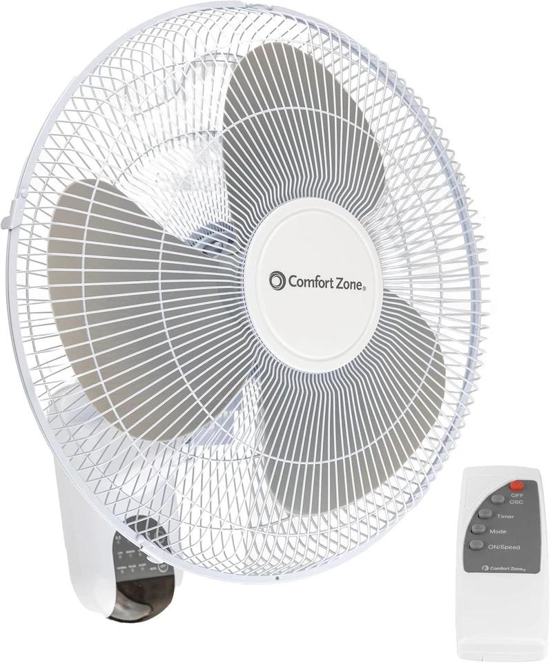 16" Wall Mount Fan with Remote, 3 Speed Oscillation & Adjustable Tilt in White - Image 3 of 4